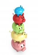 Five colored piggy banks for saving stock photo