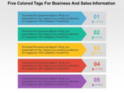 Five colored tags for business and sales information flat powerpoint design