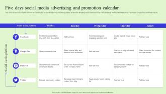Five Days Social Media Advertising And Promotion Calendar