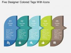 Five designer colored tags with icons flat powerpoint design