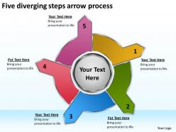 Five diverging steps arrow process cycle flow chart powerpoint templates