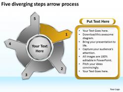 Five diverging steps arrow process cycle flow chart powerpoint templates