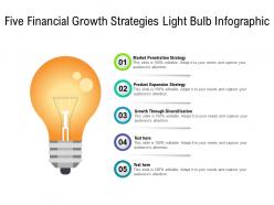 Five financial growth strategies light bulb infographic