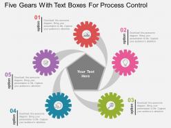 Five gears with text boxes for process control flat powerpoint design