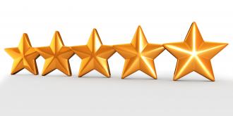 Five golden stars for quality check and assurance stock photo