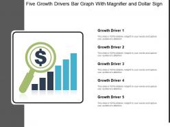 Five growth drivers bar graph with magnifier and dollar sign