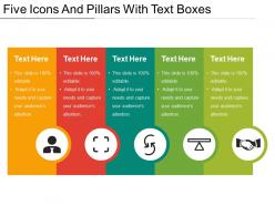Five icons and pillars with text boxes