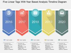 Five linear tags with year based analysis timeline diagram flat powerpoint design