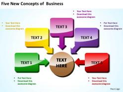 Five new concepts of business shown by shiny text boxes and arrows powerpoint templates 0712