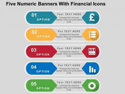 Five numeric banners with financial icons flat powerpoint design