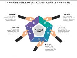 Five Parts Pentagon With Circle In Center And Five Hands