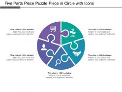 Five parts piece puzzle piece in circle with icons
