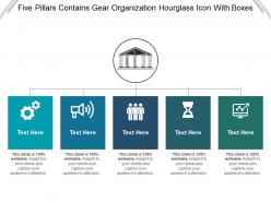 Five pillars contains gear organization hourglass icon with boxes