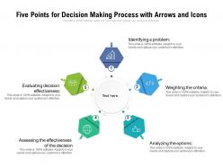Five points for decision making process with arrows and icons