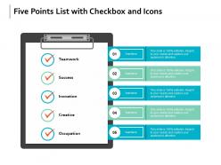 Five points list with checkbox and icons