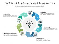 Five points of good governance with arrows and icons