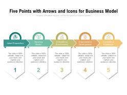 Five points with arrows and icons for business model