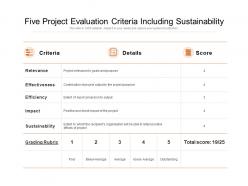 Five Project Evaluation Criteria Including Sustainability