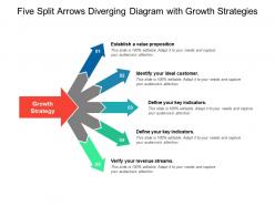 Five split arrows diverging diagram with growth strategies