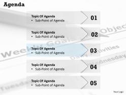 Five staged agenda topic display diagram 0214