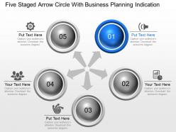 Five Staged Arrow Circle With Business Planning Indication Powerpoint Template Slide