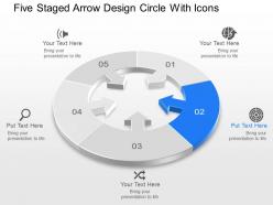 Five staged arrow design circle with icons powerpoint template slide