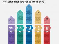 Five staged banners for business icons flat powerpoint design