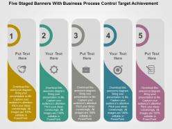 Five staged banners with business process control target achievement flat powerpoint design
