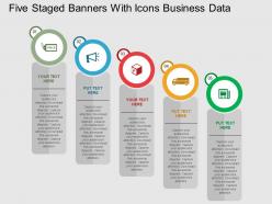 Five staged banners with icons business data flat powerpoint design