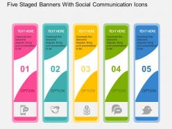 Five staged banners with social communication icons flat powerpoint design