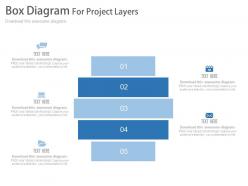 Five staged box diagram for project layers flat powerpoint design