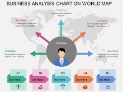 Five staged business analytics chart on world map ppt presentation slides