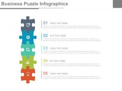 Five staged business puzzle infographics and icons powerpoint slides