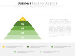 Five staged business tags for agenda powerpoint slides