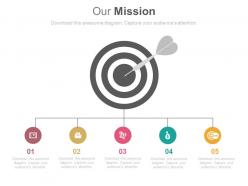 Five staged business target and mission diagram powerpoint slides
