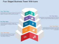 Five staged business tower with icons flat powerpoint design