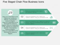 Five staged chain flow business icons flat powerpoint design
