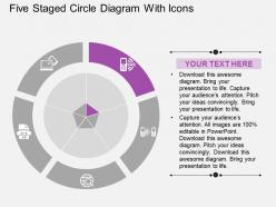 Five staged circle diagram with icons flat powerpoint desgin