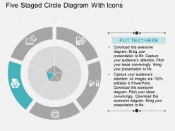 Five staged circle diagram with icons flat powerpoint desgin