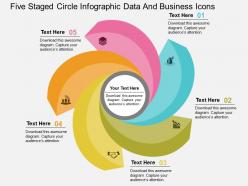 Five staged circle infographic data and busibess icons flat powerpoint design
