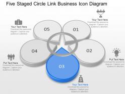 Five staged circle link business icon diagram powerpoint template slide