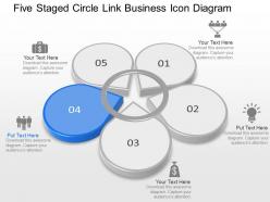 Five staged circle link business icon diagram powerpoint template slide