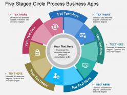 Five staged circle process business apps flat powerpoint design