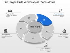Five staged circle with business process icons powerpoint template slide