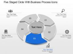 Five staged circle with business process icons powerpoint template slide