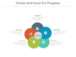 Five staged circles and icons for progress flow flat powerpoint design