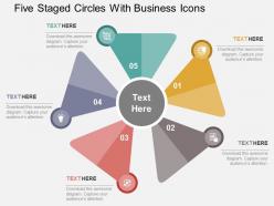 Five staged circles with business icons flat powerpoint design