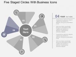 Five staged circles with business icons flat powerpoint design