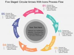 Five staged circular arrows with icons process flow flat powerpoint design