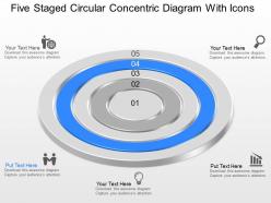 Five staged circular concentric diagram with icons powerpoint template slide